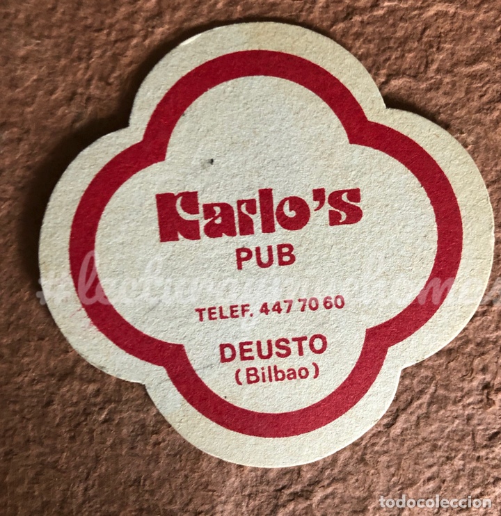 Collectionnisme Papier divers: ANTIGUO POSAVASOS DEL PUB KARLO&rsquo;S DE BILBAO. 11 x 11 Cms. DE PAPEL TIPO CARTULINA.