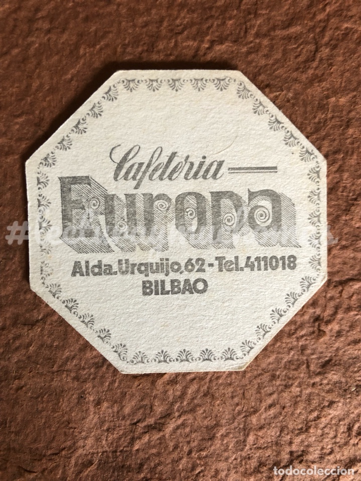 Collectionnisme Papier divers: ANTIGUO POSAVASOS DE LA CAFETER&Iacute;A EUROPA DE BILBAO. 8 x 8 Cms. DE PAPEL TIPO CARTULINA.