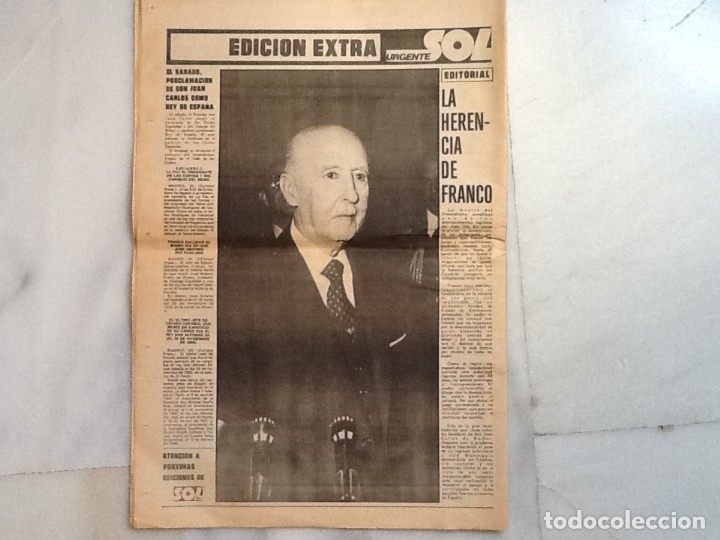 Otros art&iacute;culos de coleccionismo en papel: FRANCO. PERI&Oacute;DICO SUR DE M&Aacute;LAGA. JUEVES 20 DE NOVIEMBRE,1975 FRANCO HA MUERTO. A LAS 4.40,