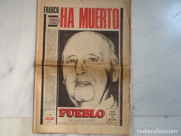 Otros art&iacute;culos de coleccionismo en papel: FRANCO. PERI&Oacute;DICO JUEVES 20 DE NOVIEMBRE, 1975 FRANCO HA MUERTO EDICI&Oacute;N 5 DE LA MA&Ntilde;ANA