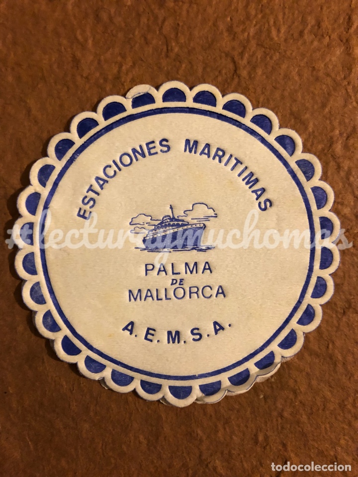 Collectionnisme Papier divers: ANTIGUO POSAVASOS ESTACIONES MAR&Iacute;TIMAS A.E.M.S.A. DE PALMA DE MALLORCA. 9 Cms de &Oslash;. DE PAPEL.
