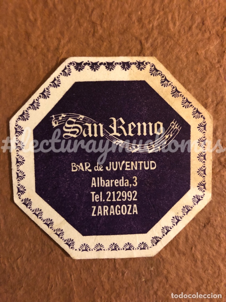 Sammelleidenschaft Andere Papierartikel: ANTIGUO POSAVASOS DEL BAR DE JUVENTUD SAN REMO DE ZARAGOZA. 8 x 8 Cms. PAPEL TIPO CARTULINA