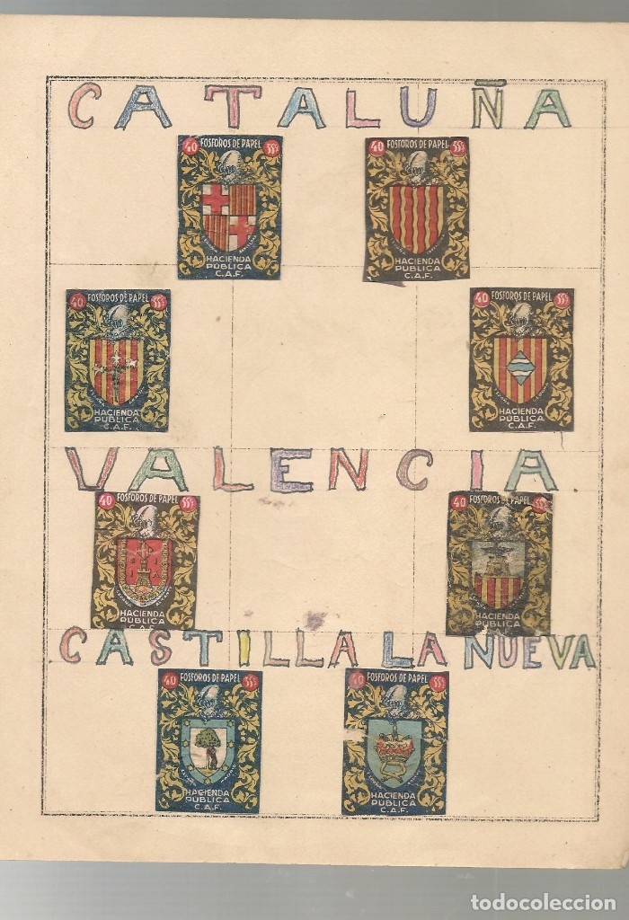 Otros Art&iacute;culos de Coleccionismo en Papel: TAPAS CAJAS DE CERILLAS PEGADAS EN 6 CUARTILLAS con escudos de provincias ni
