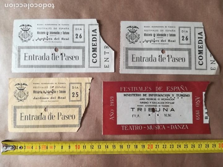 Otros Art&iacute;culos de Coleccionismo en Papel: LOTE ENTRADAS FESTIVALES DE ESPA&Ntilde;A 1959 JARDINES VIVEROS VALENCIA