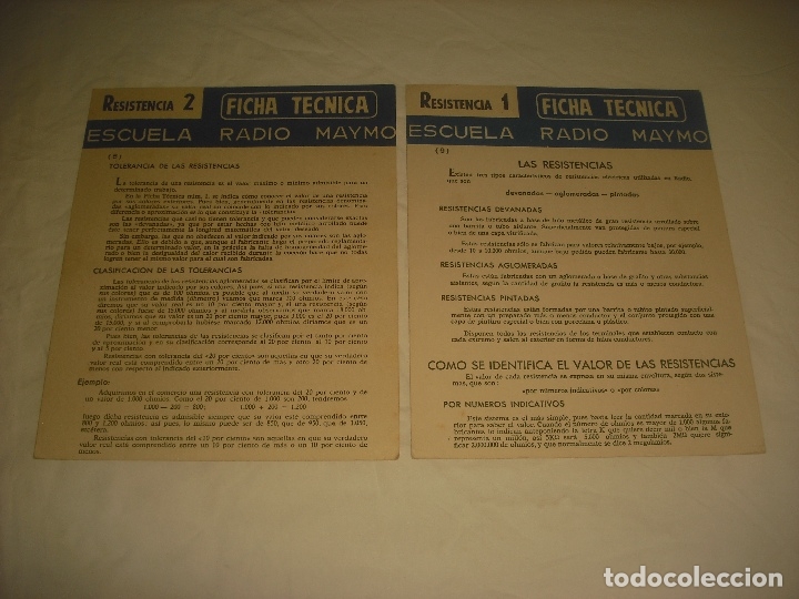 Sammelleidenschaft Andere Papierartikel: ESCUELA RADIO MAYMO. FICHA TECNICA  RESISTENCIA 1 Y 2