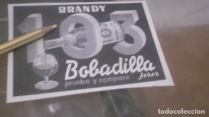 Otros Art&iacute;culos de Coleccionismo en Papel: RECORTE PUBLICIDAD A&Ntilde;OS 50/60 - BRANDY - CO&Ntilde;AC 103 - BOBADILLA Y CIA - JEREZ