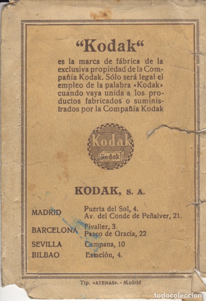 Outros artigos de papel: sobre para fotografias foto de kodak s.a. - madrid - barcelona - sevilla - bilbao