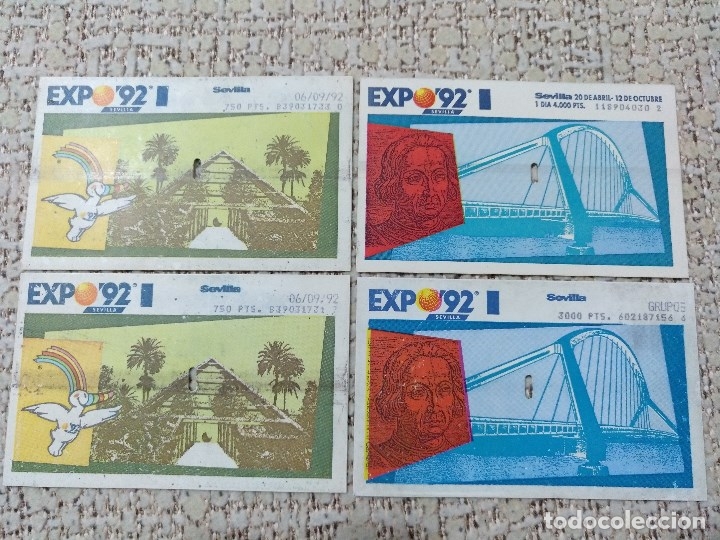 Otros Art&iacute;culos de Coleccionismo en Papel: Lote de cuatro entradas de la Expo 92 de Sevilla.