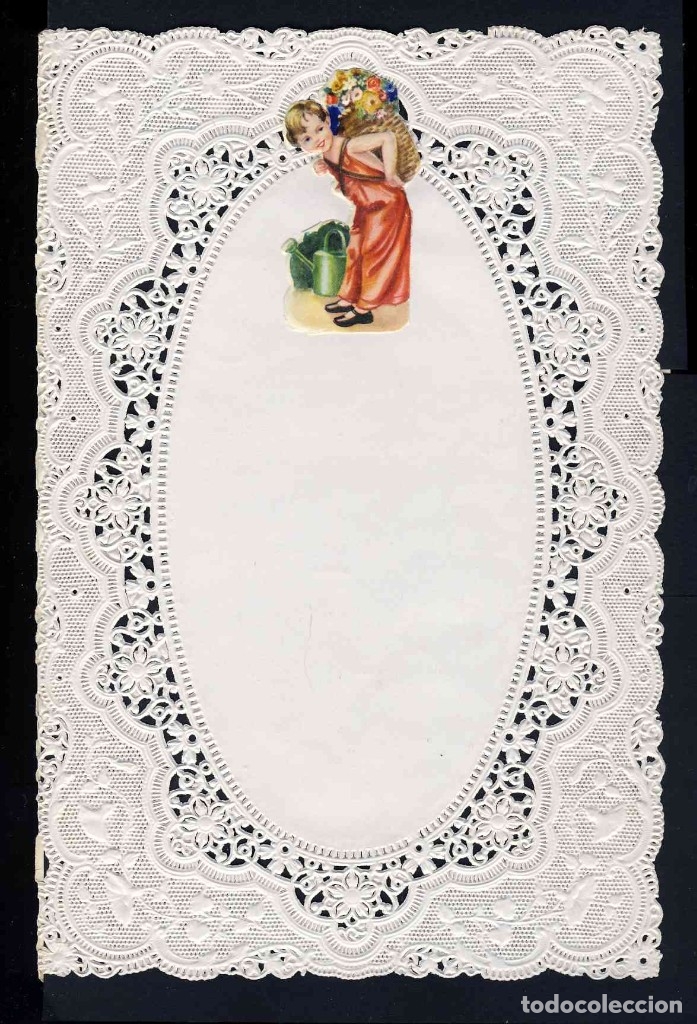 Otros art&iacute;culos de coleccionismo en papel: Papel de carta de felicitacion con puntilla y con peque&ntilde;o cromo. Troquelado. 2 hojas