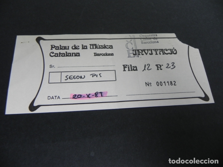 Otros Art&iacute;culos de Coleccionismo en Papel: ENTRADA INVITACI&Oacute; ORQUESTA CIUTAT DE BARCELONA (PALAU DE LA M&Uacute;SICA CATALANA) 20/10/89