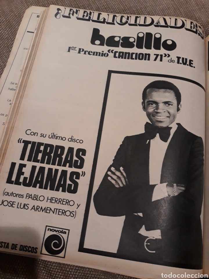 Outros artigos de papel: PUBLICIDAD DEL DISCO TIERRAS LEJANAS , BASILIO . 1&deg; PREMIO CANCI&Oacute;N 71 DE TVE . 33X 25 CM