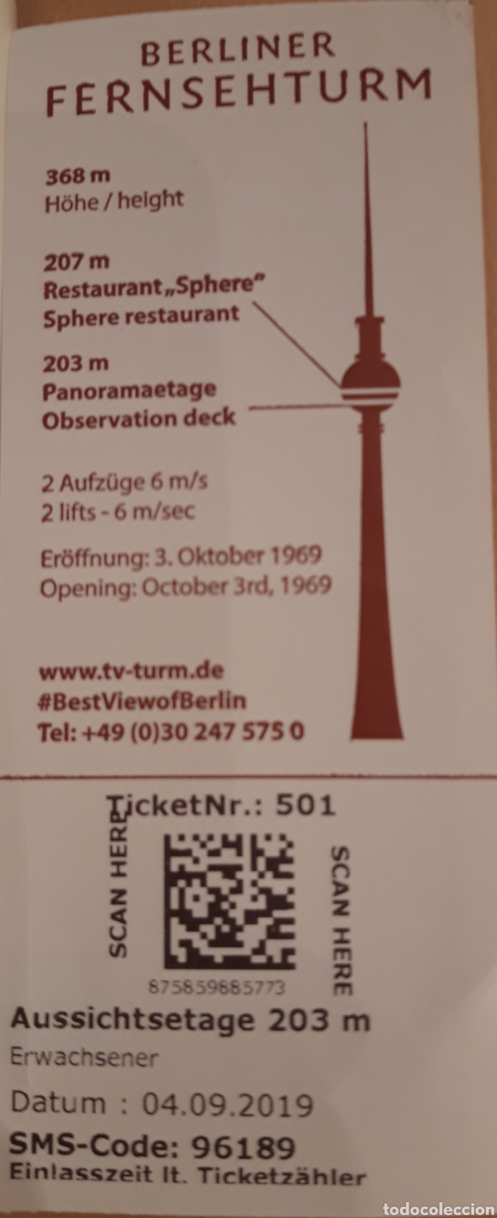Otros Art&iacute;culos de Coleccionismo en Papel: ENTRADA TORRE TELEVISI&Oacute;N DE BERL&Iacute;N