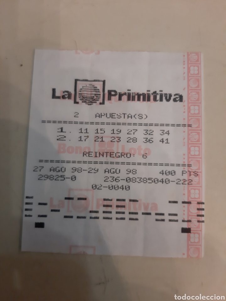 Collectionnisme Papier divers: La primitiva boleto 27 agosto 98