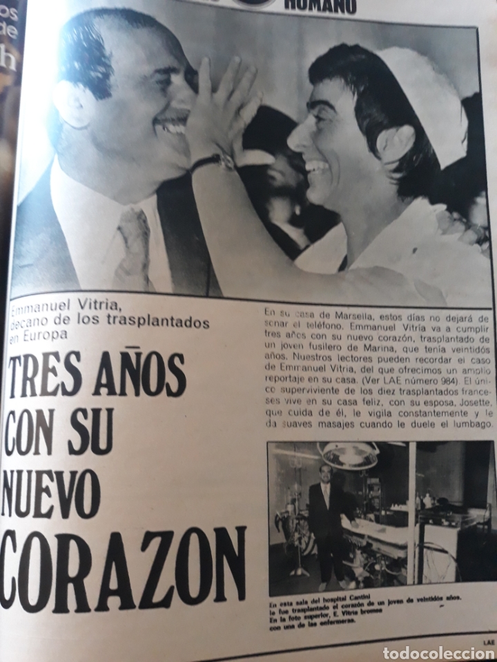 Outros artigos de papel: EMMANUEL VITRIA ,DECANO DE LOS TRANSPLANTADOS EN EUROPA - 2 PAGINAS , HOJA A&Ntilde;O 1971