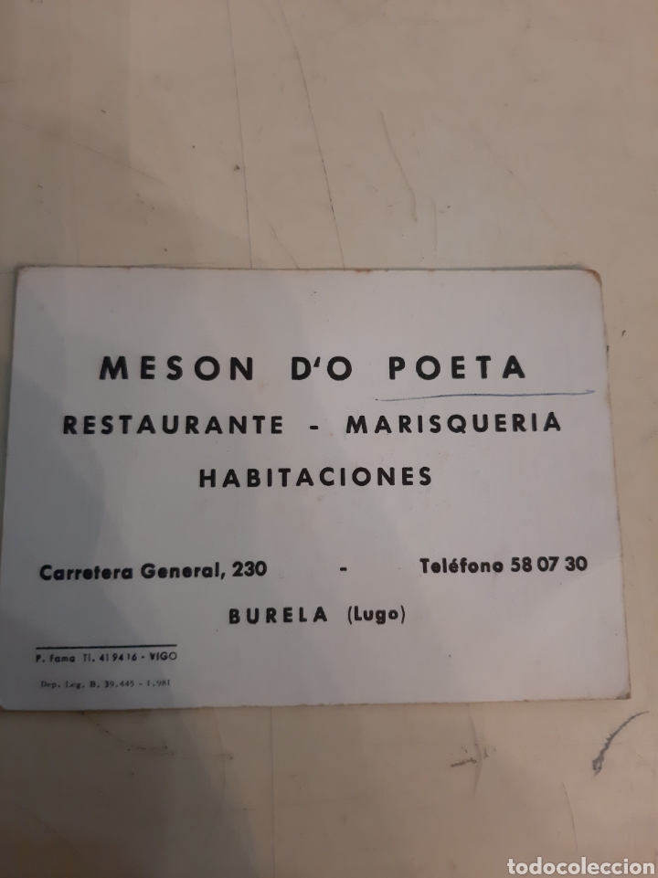 Paper Collecting Others: Meson do poeta restaurante Marisquer&iacute;a habitaciones Burela Lugo 1981