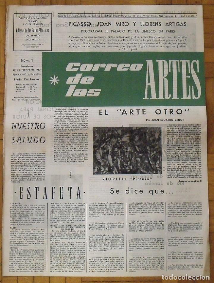Outros artigos de papel: Correo de las Artes 1. 1957. PIcasso, Mir&oacute; y Llorens Artigas. Barcelona. 45x32 cm. 4 p&aacute;ginas.