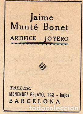 Otros Art&iacute;culos de Coleccionismo en Papel: ANUNCIO JAIME MUNTE BONET-JOYERO-BARCELONA