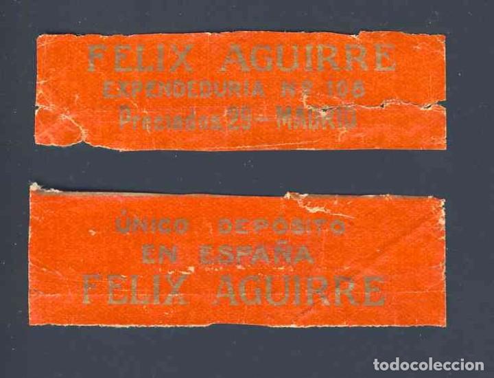 Outros artigos de papel: 2 etiquetas de FELIX AGUIRRE, expendeduria de tabaco de Madrid