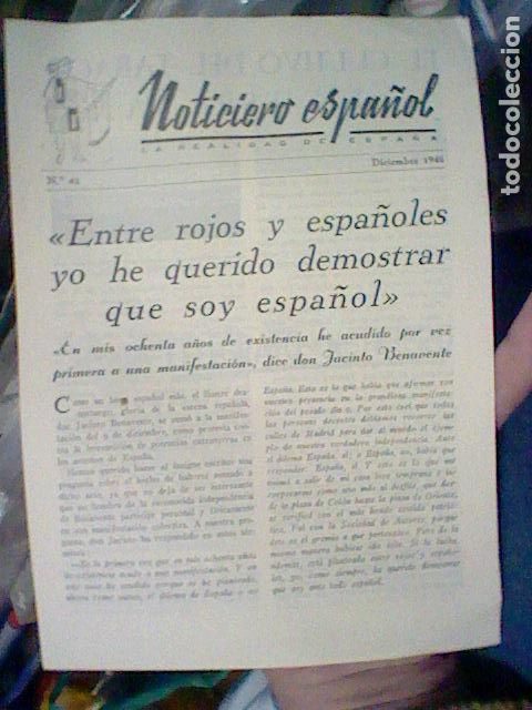 Otros Art&iacute;culos de Coleccionismo en Papel: NOTICIERO ESPA&Ntilde;OL ENERO 1946 N&ordm; 42 - JACINTO BENAVENTE - CULTIVO TABACO- MUSEO TRAJE- GRECO- 8 PAG