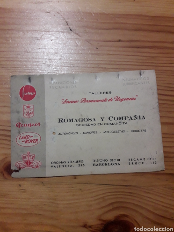 Otros Art&iacute;culos de Coleccionismo en Papel: TARJETA VISITA / COMERCIAL ROMAGOSA Y COMPA&Ntilde;IA TALLERES PEUGEOT LAND ROVER HUSOR STUDEBAKER