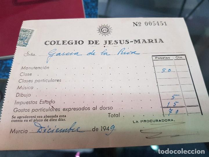 Otros art&iacute;culos de coleccionismo en papel: ANTIGUO RECIBO COLEGIO JESUS MARIA MURCIA 1949