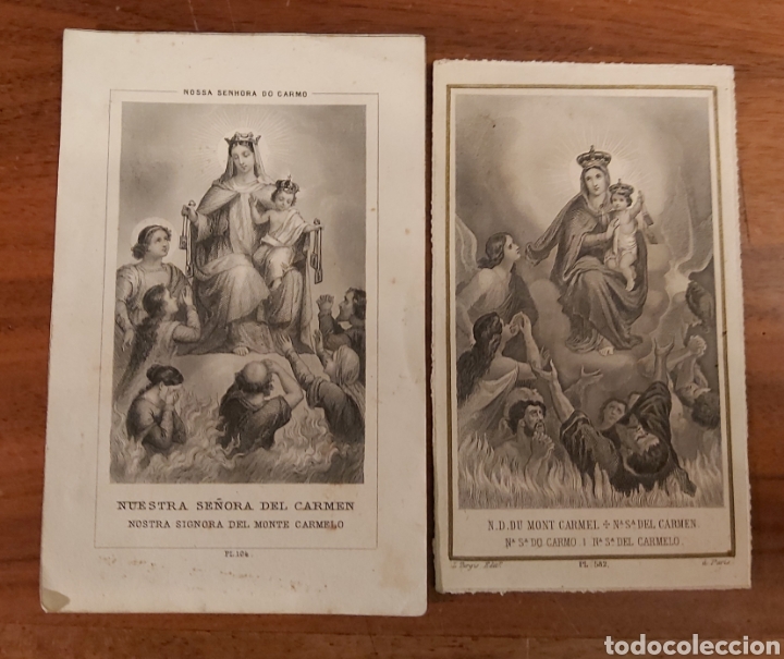 Otros Art&iacute;culos de Coleccionismo en Papel: RELIGI&Oacute;N - DOS ESTAMPAS DE LA VIRGEN DEL CARMEN (C. 1900)
