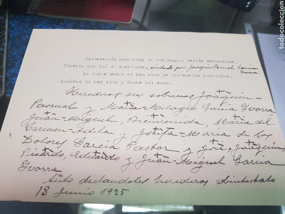 Paper Collecting Others: BENILLOBA ALICANTE GARCIA BARRACHINA VICARIO 1925