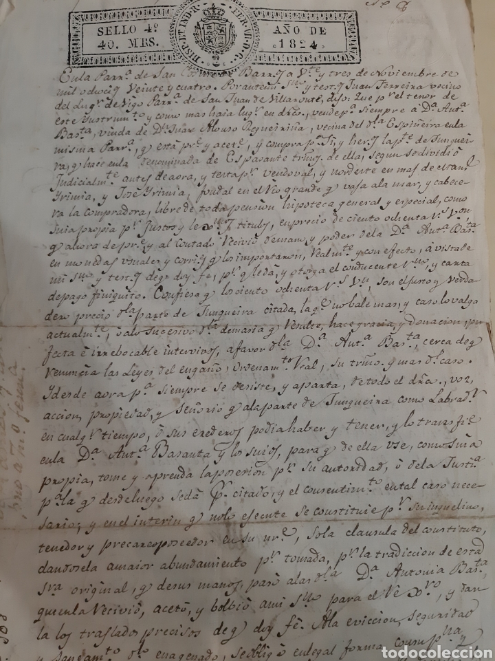 Sammelleidenschaft Andere Papierartikel: 1824 San Juan Villaronte escritura sello 4 49 maravedis Fernando VII