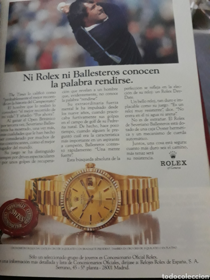 Outros artigos de papel: PUBLICIDAD . NI ROLEX NI BALLESTEROS CONOCEN LA PALABRA RENDIRSE . A&Ntilde;O 1990 . 28 X 20 CM .