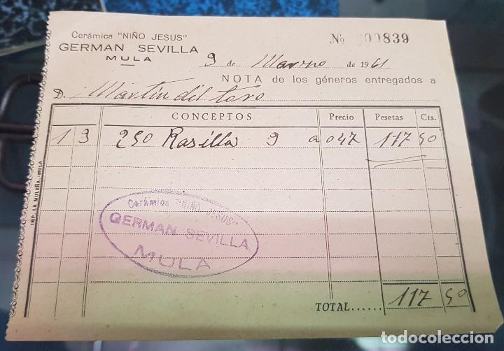 Otros Art&iacute;culos de Coleccionismo en Papel: ANTIGUO RECIBO CERAMICA NI&Ntilde;O JESUS MULA MURCIA