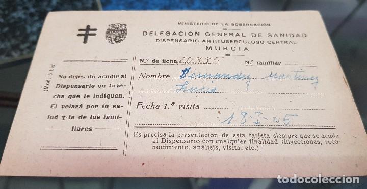 Otros Art&iacute;culos de Coleccionismo en Papel: DELEGACION GENERAL DE SANIDAD DISPENSARIO ANTITUBERCULOSO MURCIA 1945