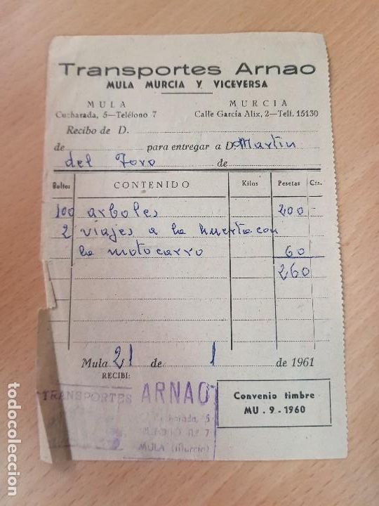 Otros Art&iacute;culos de Coleccionismo en Papel: TRANSPORTES ARNAO MULA MURCIA