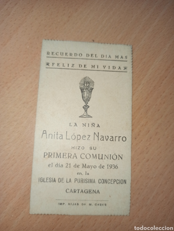 Paper Collecting Others: ANTIGUA ESTAMPA RELIGIOSA PRIMERA COMUNI&Oacute;N CARTAGENA 1936