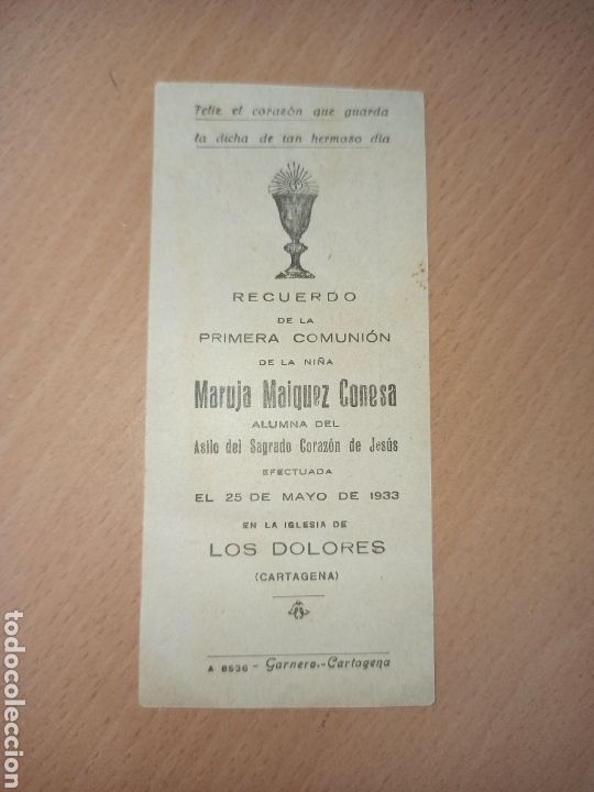 Paper Collecting Others: ANTIGUA ESTAMPA RELIGIOSA PRIMERA COMUNI&Oacute;N CARTAGENA 1933