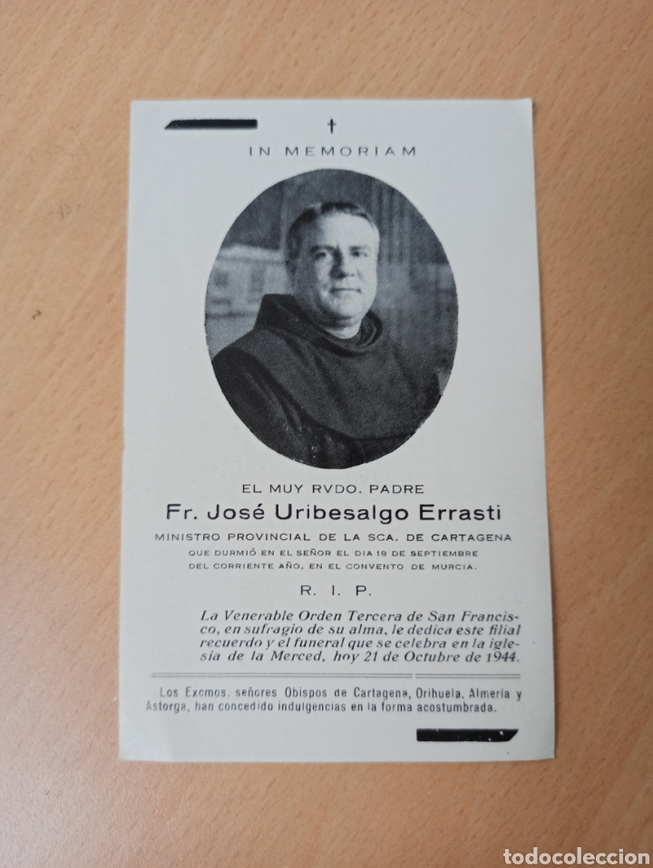 Paper Collecting Others: ANTIGUA ESTAMPA RELIGIOSA DEFUNCI&Oacute;N CARTAGENA 1944