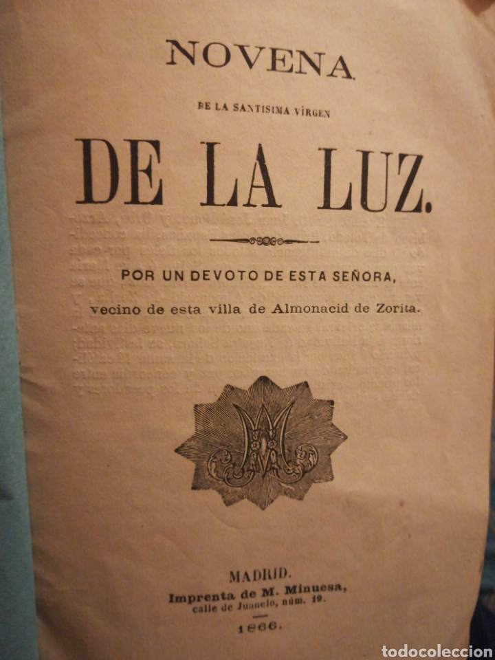 Otros art&iacute;culos de coleccionismo en papel: Novena de la Sant&iacute;sima Virgen de la Luz Madrid 1866