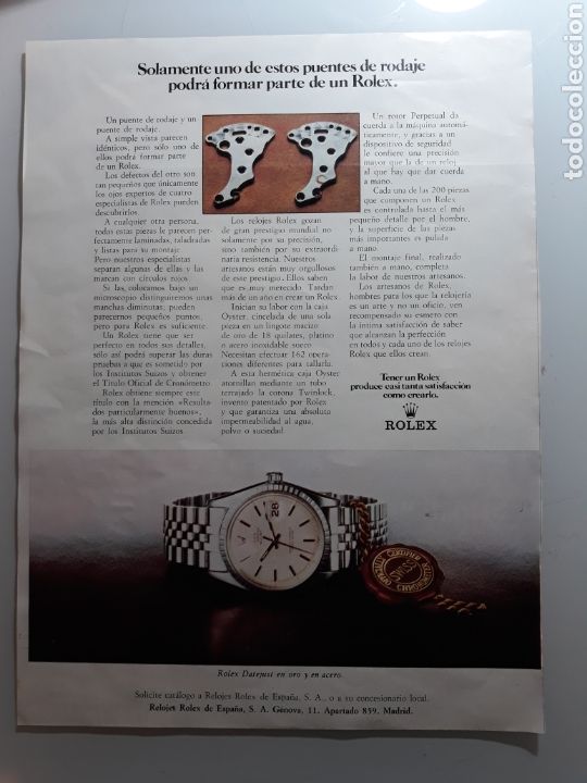 Outros artigos de papel: PUBLICIDAD DE RELOJ ROLEX . A&Ntilde;O 1974 . 33 x 25bcm apoix