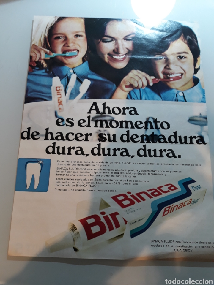 Outros artigos de papel: PUBLICIDAD DE PASTA DE DIENTES BINACA . A&Ntilde;O 1974 . 33 X 25 CM