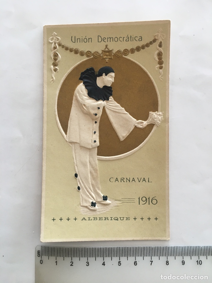 Otros Art&iacute;culos de Coleccionismo en Papel: ALBERIQUE. CARNAVAL 1916. UNI&Oacute;N DEMOCR&Aacute;TICA. PASE DE SOCIO. IMP. P. MARTI, CARCAGENTE. HUECOGRABADO.