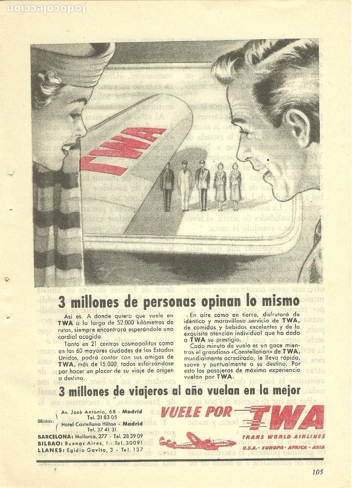 Otros Art&iacute;culos de Coleccionismo en Papel: Recorte Publicitario TWA Lineas a&eacute;reas - Publicidad revista prensa peri&oacute;dico antiguo vintage
