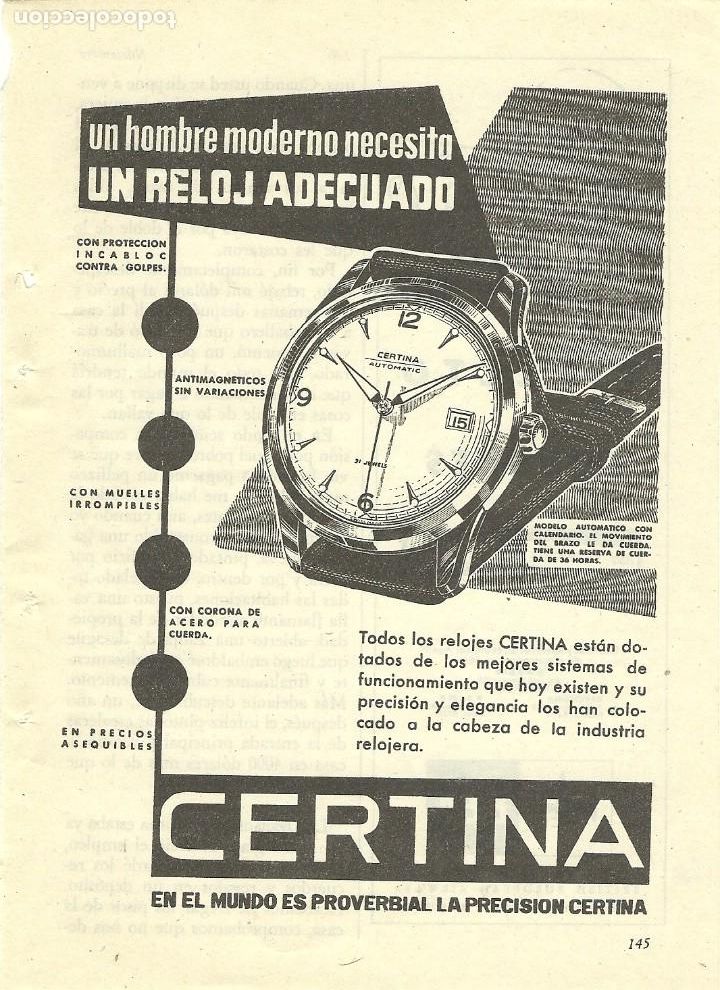 Otros Art&iacute;culos de Coleccionismo en Papel: Recorte Publicitario CERTINA Reloj Relojes - Publicidad revista prensa peri&oacute;dico antiguo vintage