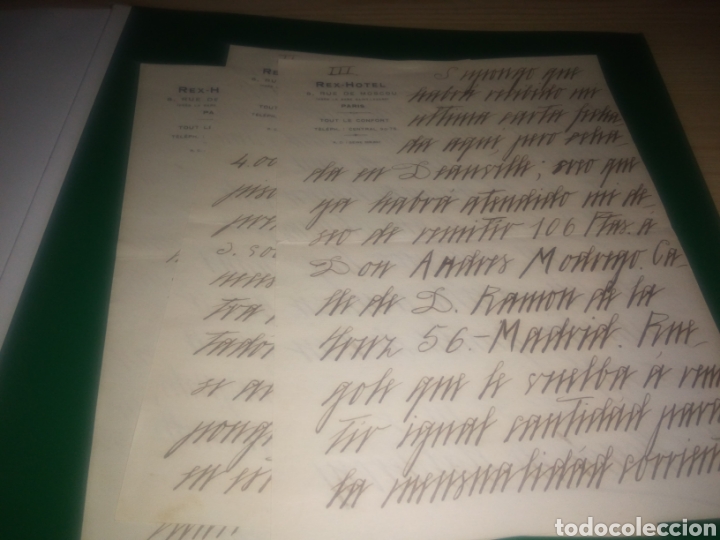 Otros Art&iacute;culos de Coleccionismo en Papel: Tres cartas manuscritas. Con membrete Rex Hotel de Par&iacute;s. A&ntilde;os 40