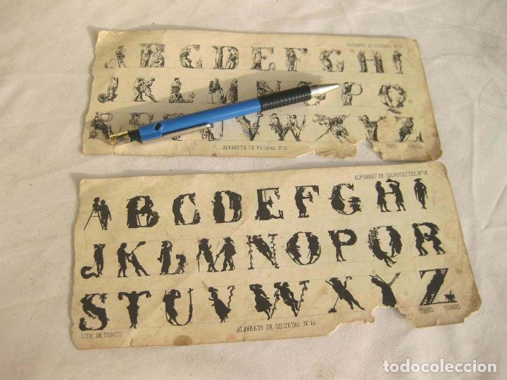 Otros Art&iacute;culos de Coleccionismo en Papel: ANTIGUA PAREJA DE CARTULINAS FINAS CON ABECEDARIO. ALFABETO DE FIGURAS Y DE SILUETAS
