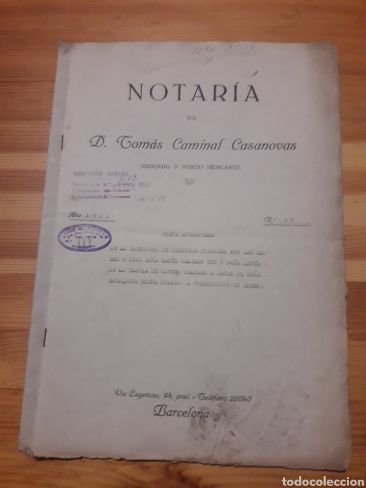 Otros Art&iacute;culos de Coleccionismo en Papel: Escritura hipoteca Tomas Caminal Casanovas casa Sant Gervasi Tibidabo viuda asesinado Guerra Civil