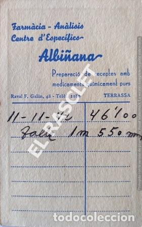 Collectionnisme Papier divers: ANTIG&Uuml;A TARGETA PARA CONTROL DE PESO DE LA  FARMACIA ALBI&Ntilde;ANA DE TERRASSA