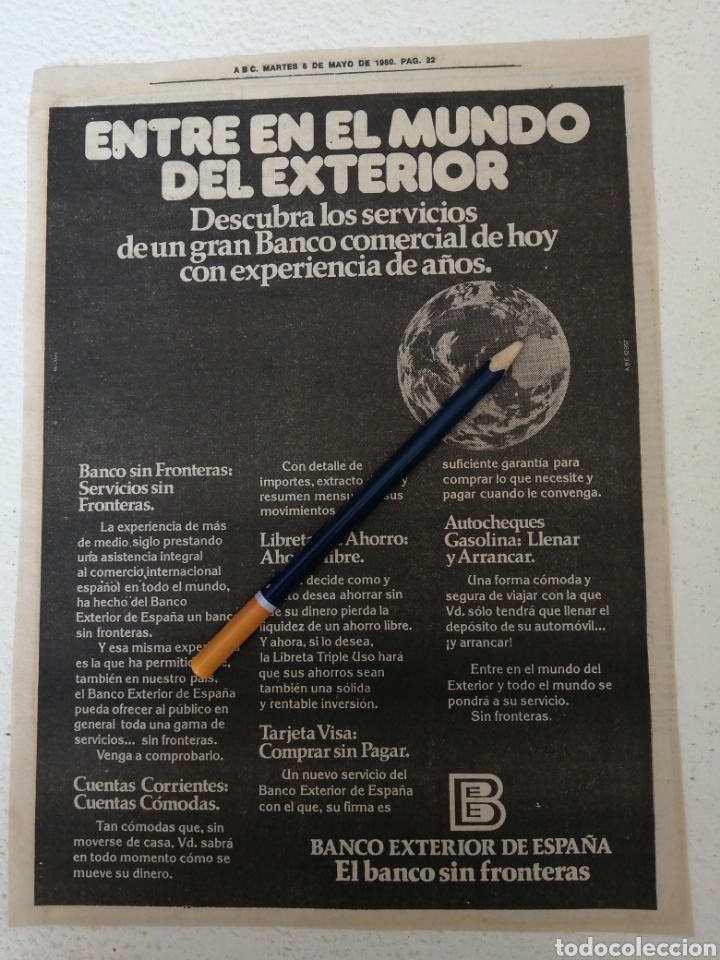 Otros Art&iacute;culos de Coleccionismo en Papel: RECORTE PRENSA ANTIGUO PUBLICIDAD BANCO EXTERIOR DE ESPA&Ntilde;A, EL BANCO SIN FRONTERAS