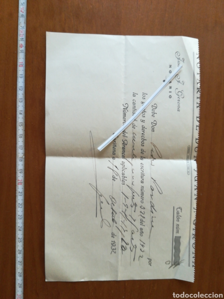 Otros art&iacute;culos de coleccionismo en papel: Resguardo para pago 1932 notar&iacute;a Juan j. Gerona notario sari&ntilde;ena