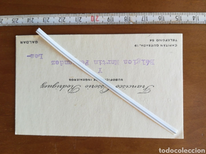 Otros art&iacute;culos de coleccionismo en papel: Tarjeta visita a&ntilde;os 50 Francisco Ossorio suboficial ingenieros B&eacute;lgica Mart&iacute;n galdar