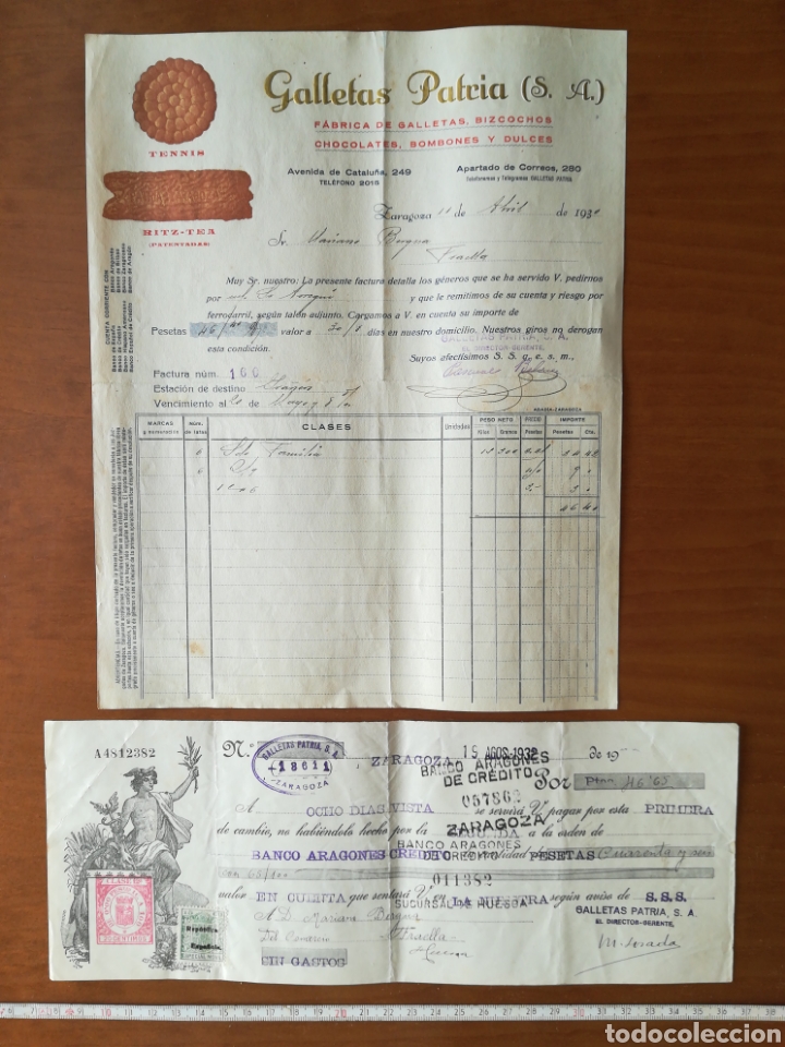 Otros Art&iacute;culos de Coleccionismo en Papel: Factura pagar&eacute; galletas patria Zaragoza 1930
