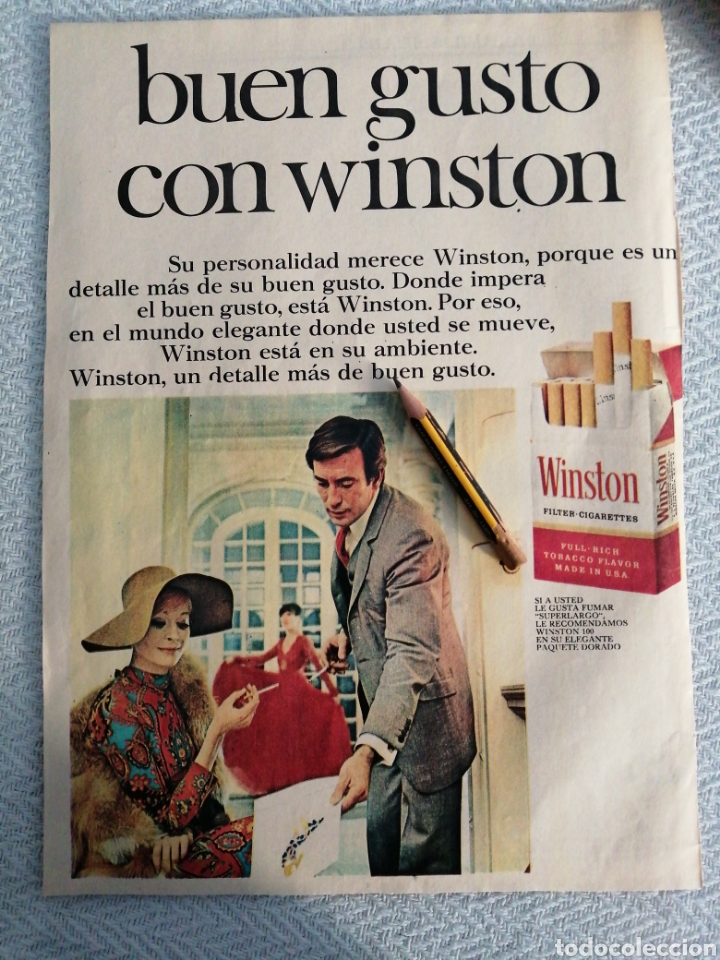 Outros artigos de papel: RECORTE PRENSA A&Ntilde;OS 60.1968 PUBLICIDAD CIGARILLOS WINSTON TABACO.D.ABC68